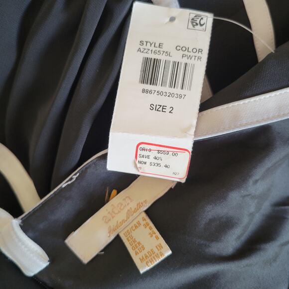 NEW Aidan Mattox Formal Gown Black Strappy Plunging Neck Full Length Women 4 - Picture 9 of 12